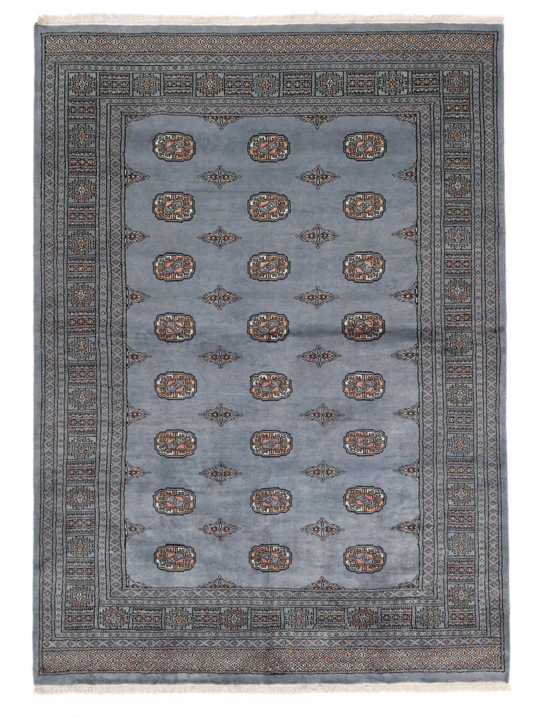 Handgeknoopt Pakistan Bokhara 2ply tapijt met een blauw veld en traditionele gul-motieven
