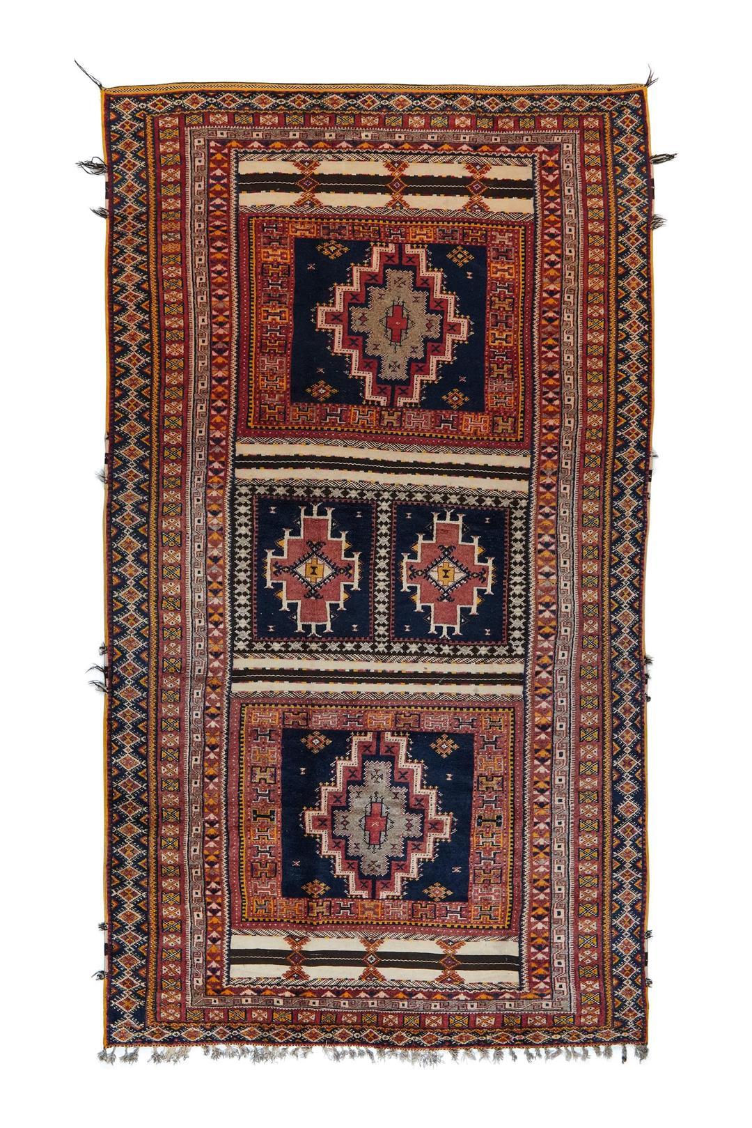 Vintage-Berberteppich aus Marokko mit geometrischen Mustern aus mehrfarbiger Wolle