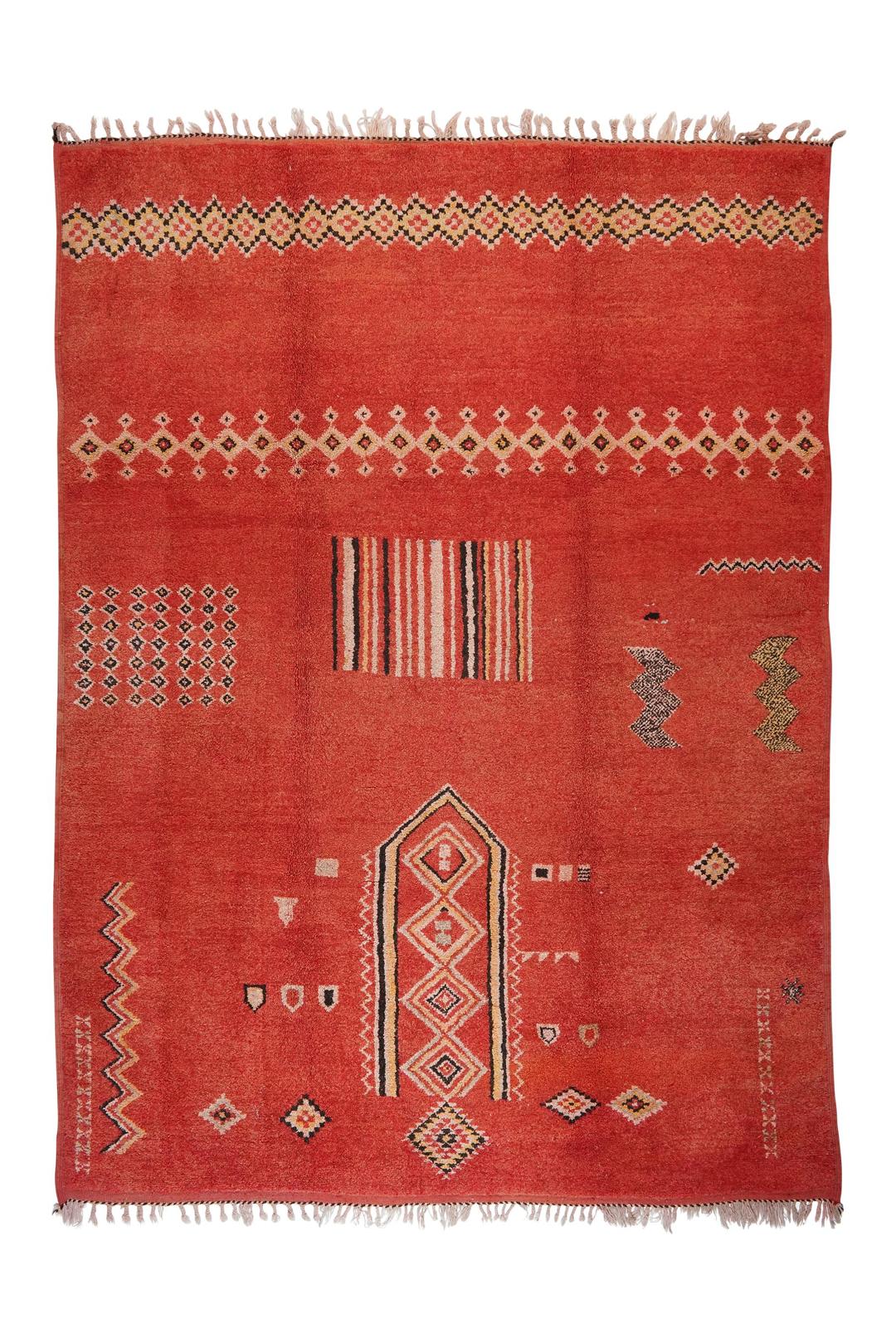 Handgeknüpfter Vintage-Berberteppich aus Marokko in Rot mit geometrischen Stammesmotiven