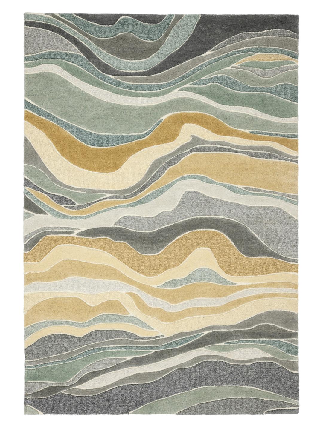 Tapis en laine vert et multicolore avec motif de vagues organiques