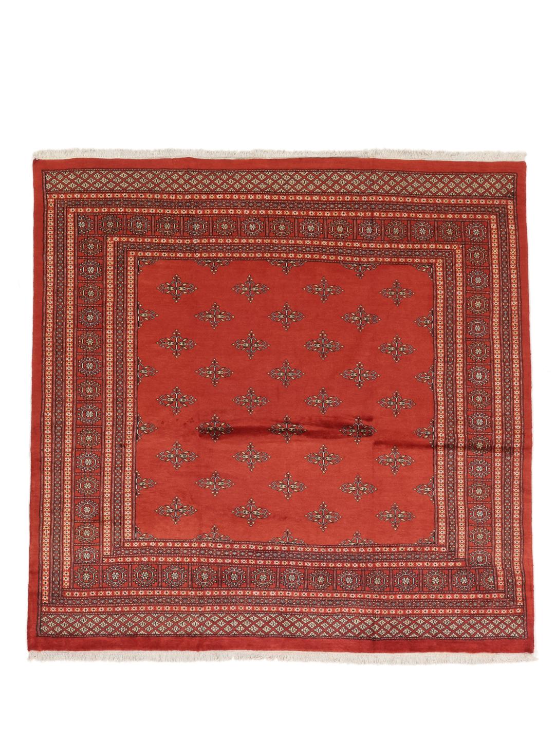 Handgeknoopt rood Pakistan Bokhara tapijt met traditionele motieven