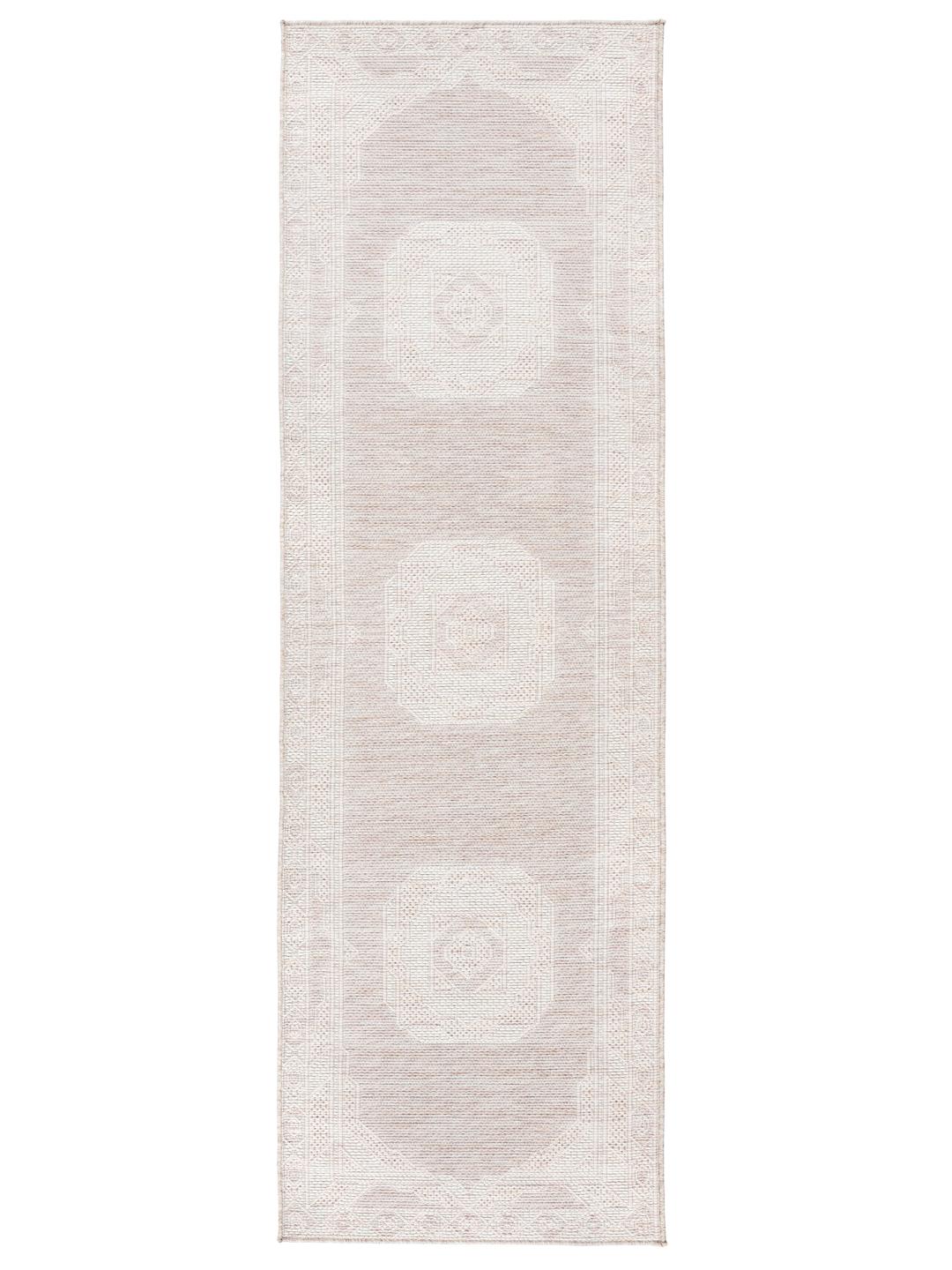 Lys beige løbertæppe med et struktureret mønster