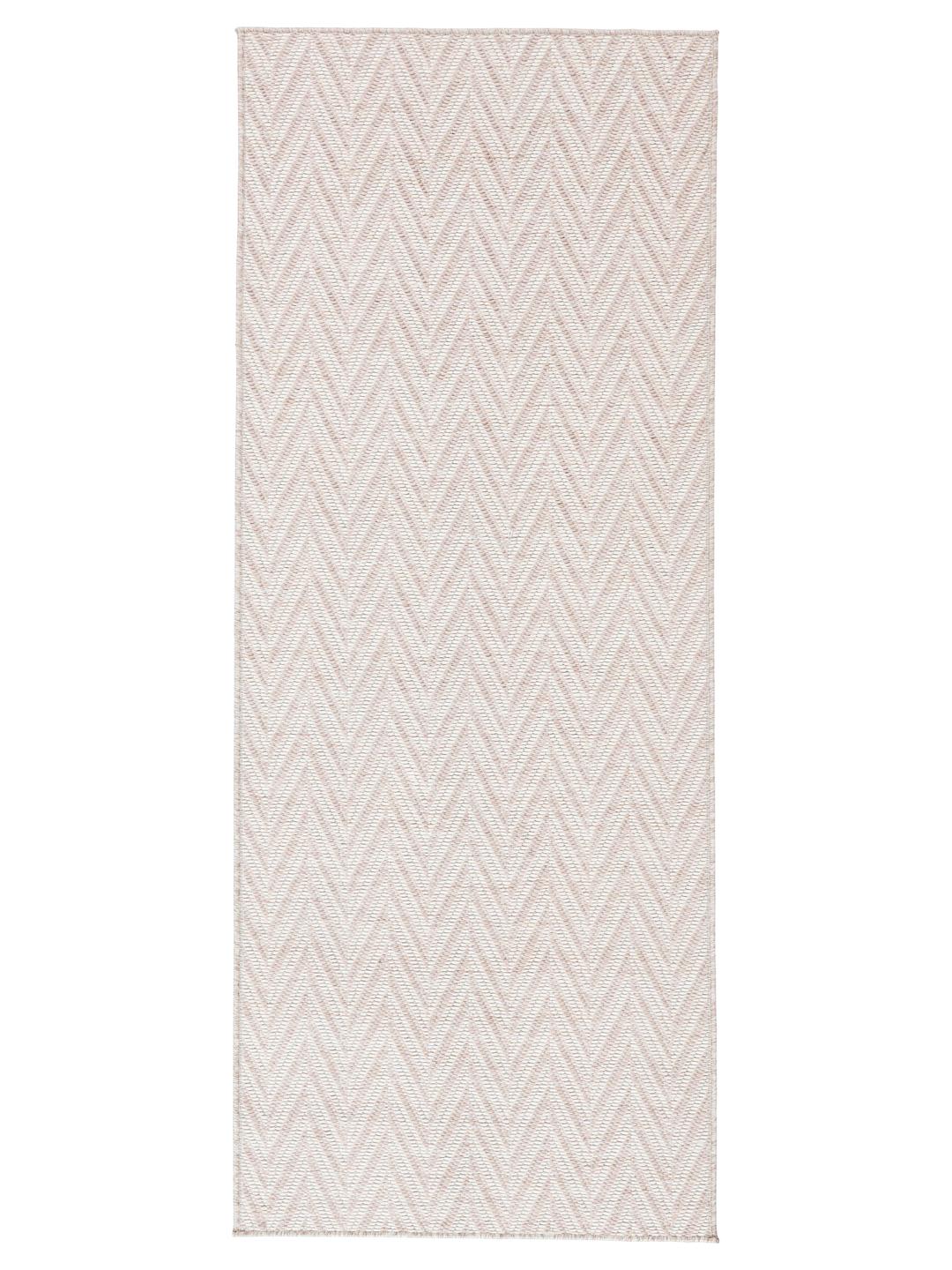 Beige en witte loper met een gestructureerd chevronpatroon