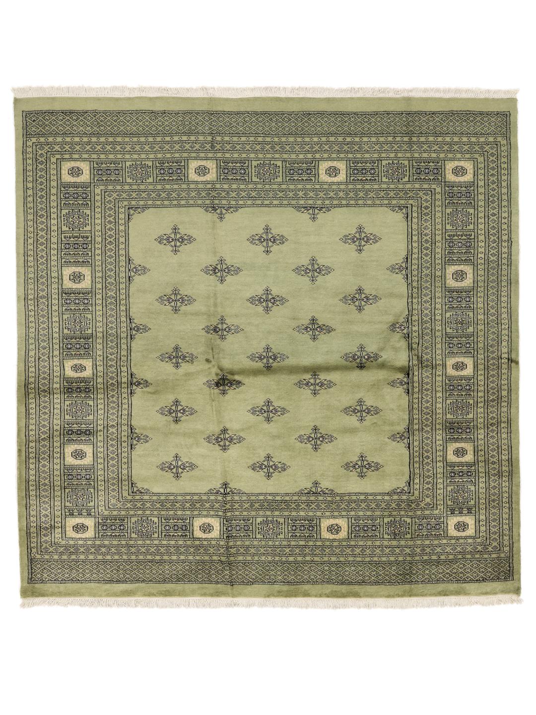 Met de hand geknoopt groen Pakistan Bokhara 2ply vierkant tapijt