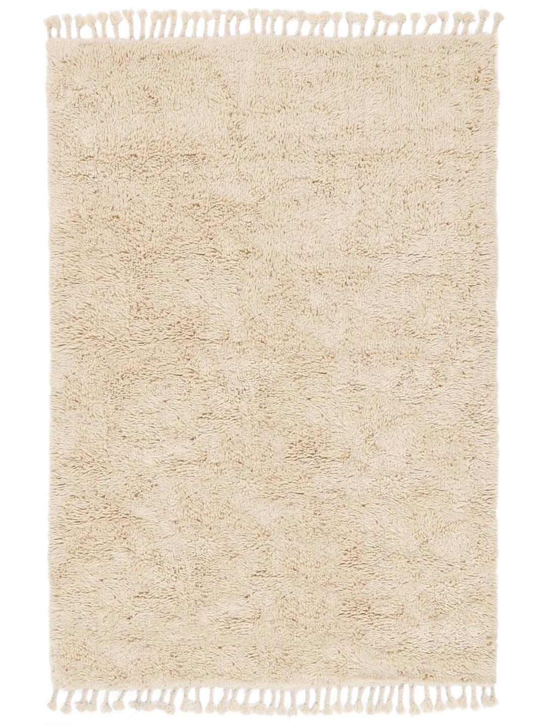 Offwhite shaggy tapijt met een dikke pool en franjes
