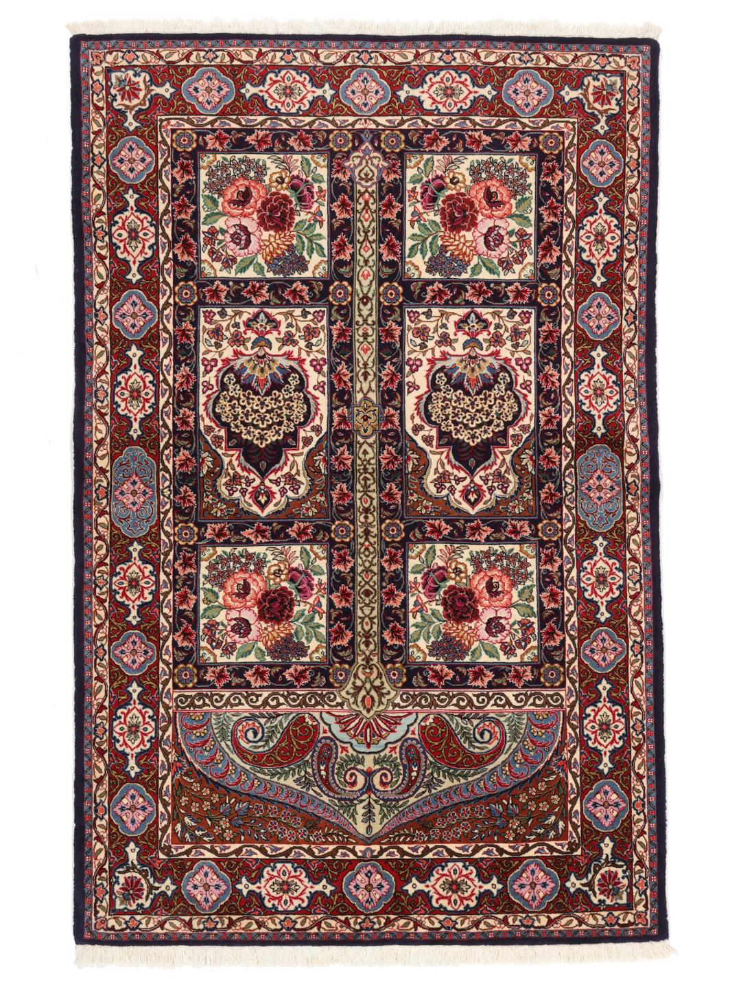 Hand-knotted Sarouk rug from the Middle East in deep red and cream tones