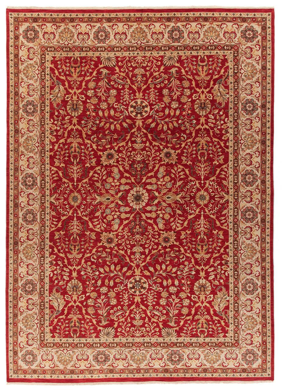 Handgeknoopt Indiaas tapijt in het rood met traditionele bloemmotieven