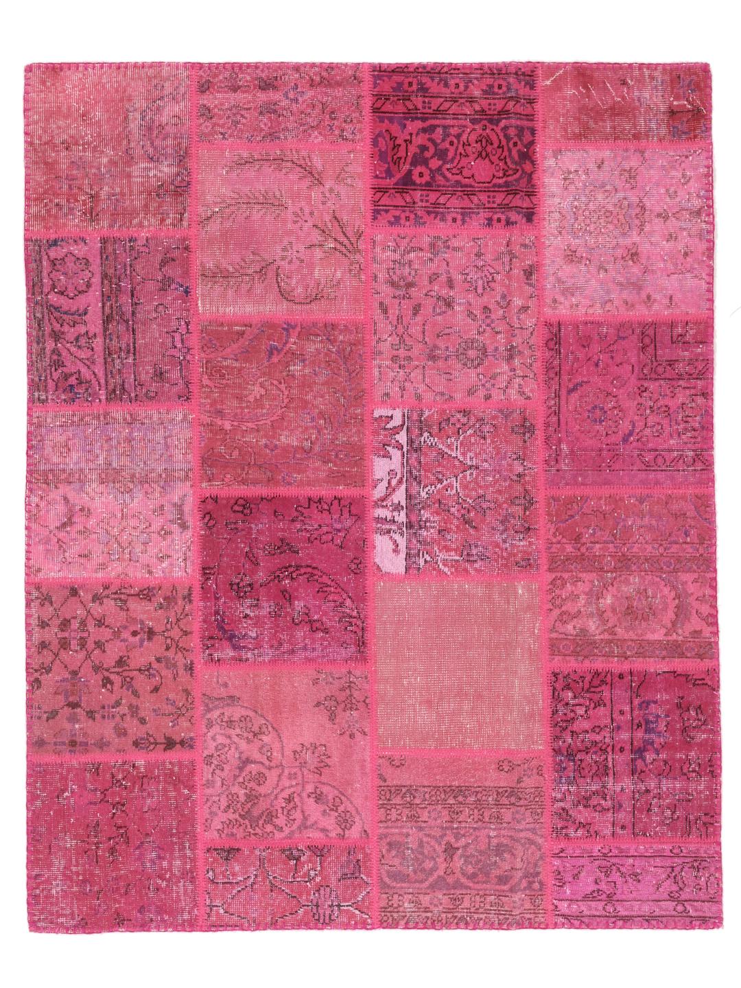 Håndknyttet rosa patchwork-teppe fra Tyrkia