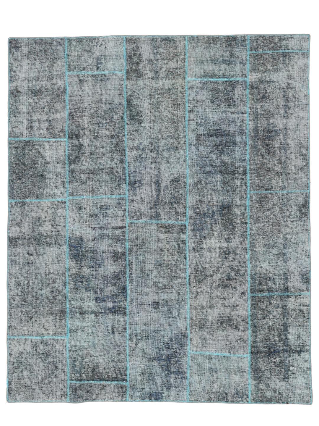 Håndknyttet patchwork-tæppe fra Mellemøsten i grå og teal