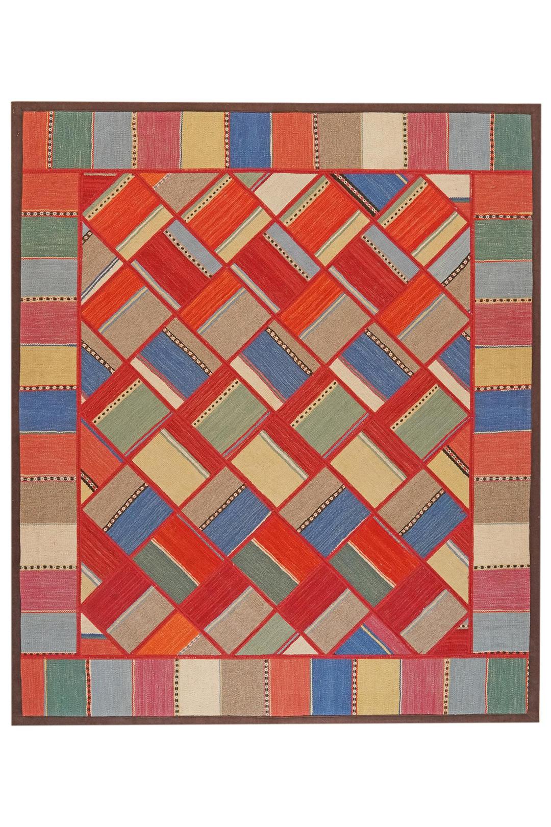 Tapis patchwork turc fait main dans des tons multicolores vibrants
