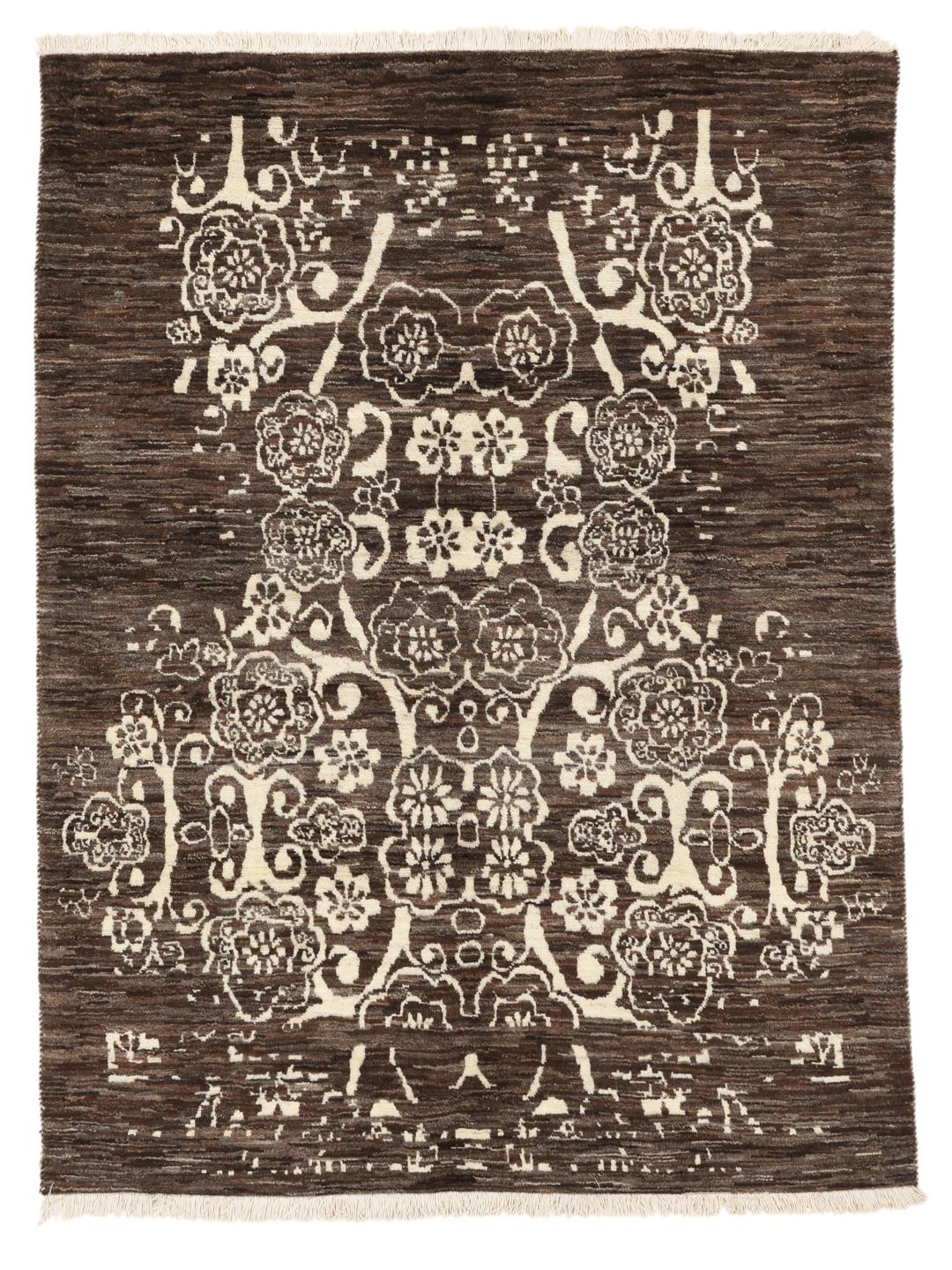Hand-knotted brown Gabbeh Fine rug from the Middle East with floral patterns