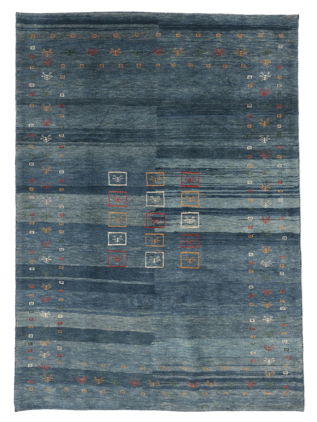 A rectangular hand-knotted Gabbeh Fine rug from the Middle East in deep blue