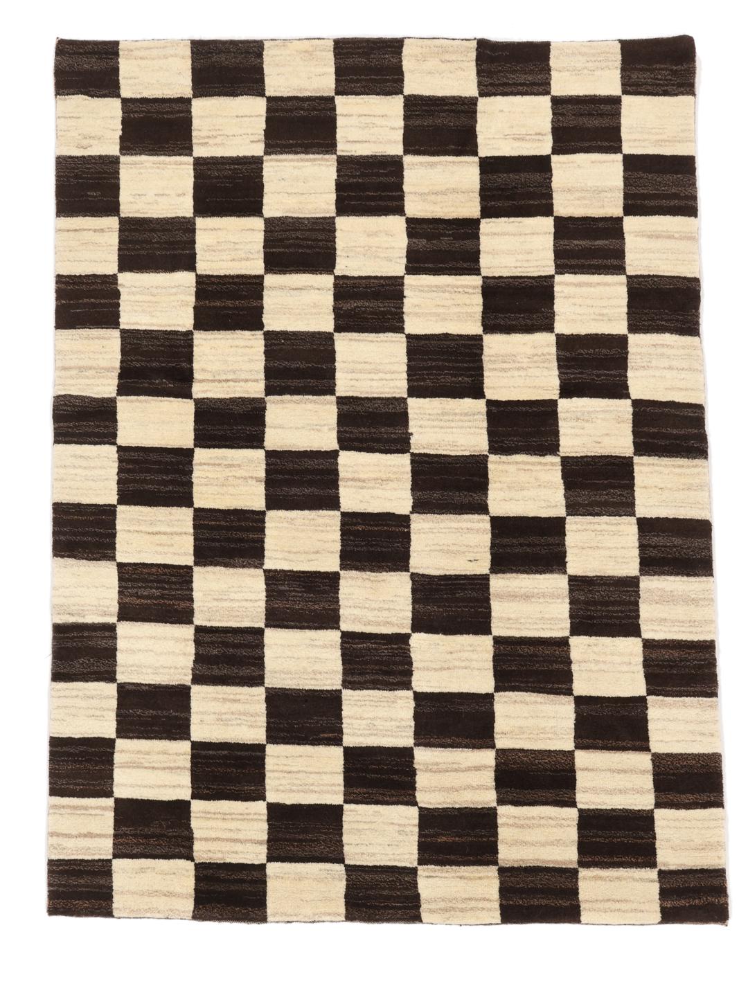 Hand-knotted Gabbeh Fine rug from the Middle East in black and beige with a checkerboard pattern