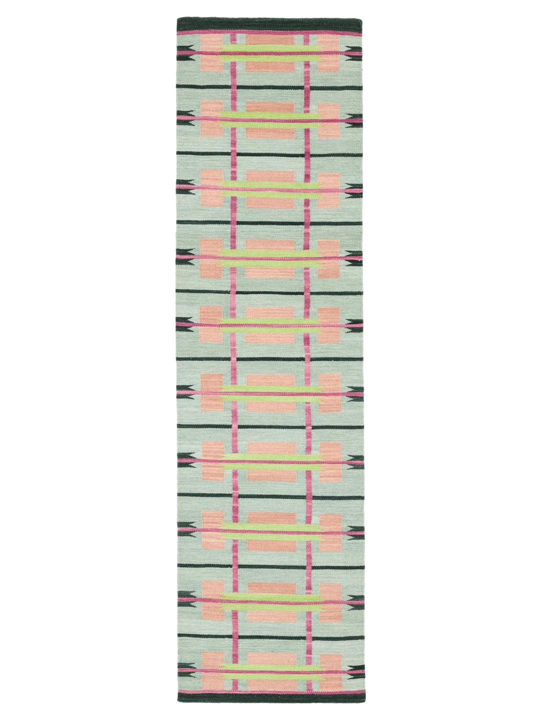 Tapis de couloir vert avec un motif géométrique