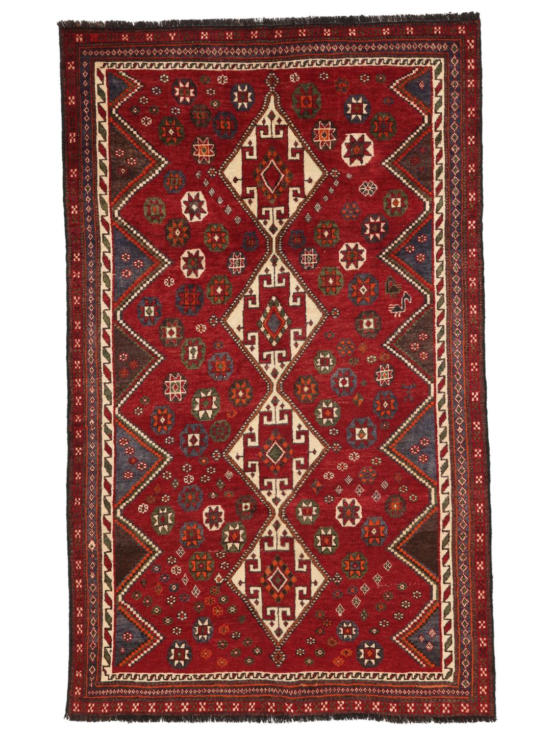 Hand-knotted Ghashghai rug from the Middle East in red