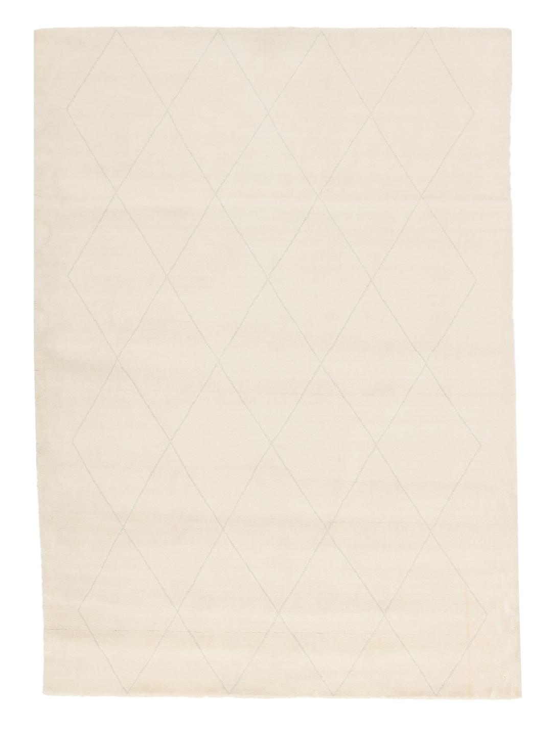 Handgeweven vloerkleed uit India met een delicaat ruitpatroon in beige