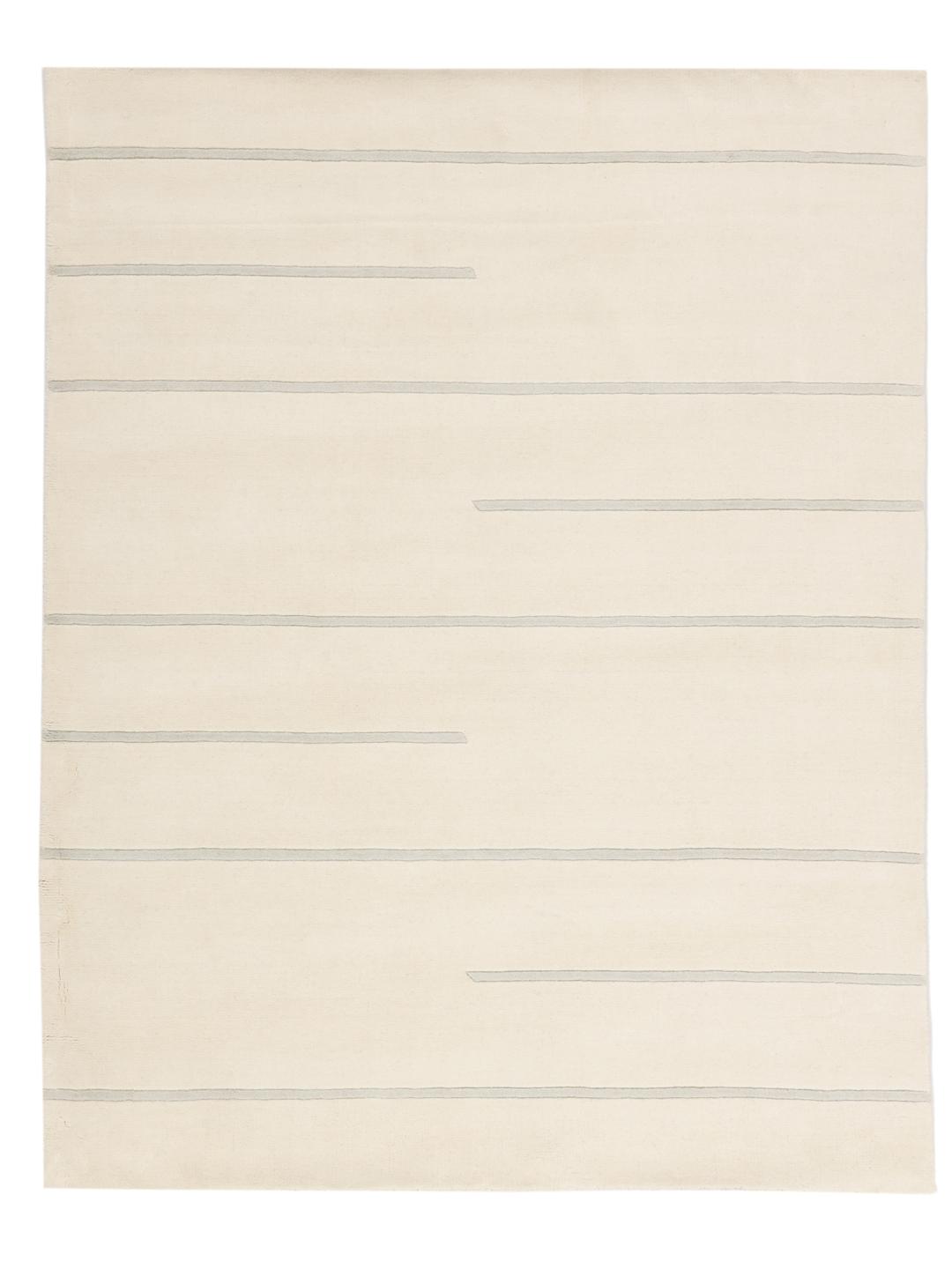 Moderne minimalistisk tæppe med rene linjer i beige, fremstillet i Indien.
