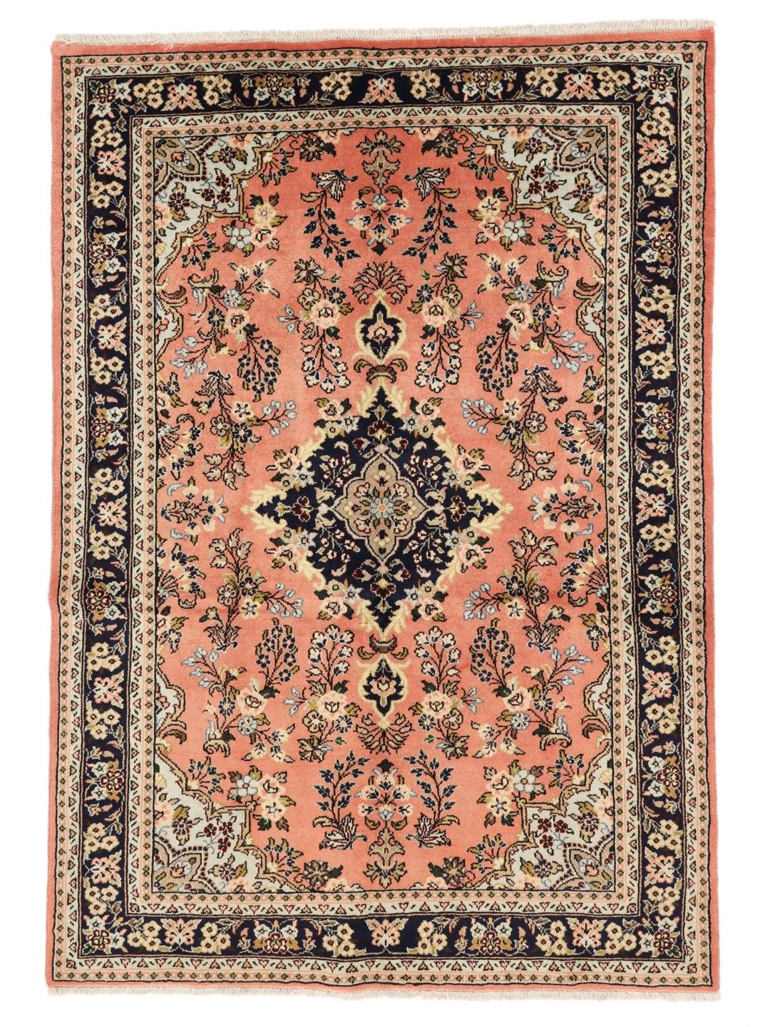 Tapis fait main Mehraban du Moyen-Orient en rose et bleu foncé