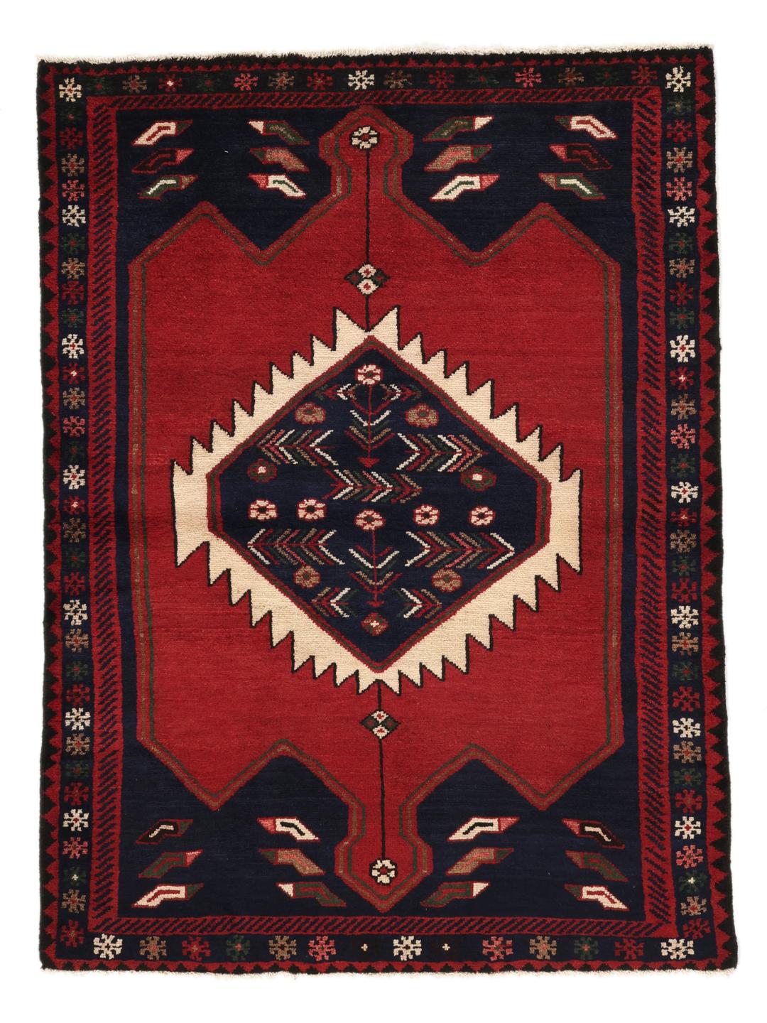 Hand-knotted Hamadan rug from the Middle East in red and blue tones