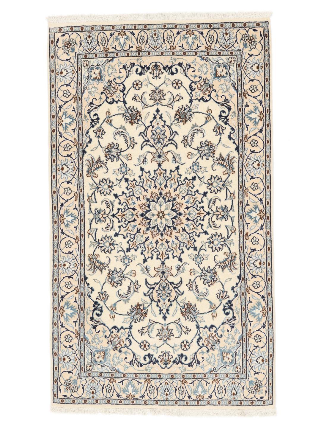 Hand-knotted Nain rug from the Middle East in beige with floral patterns