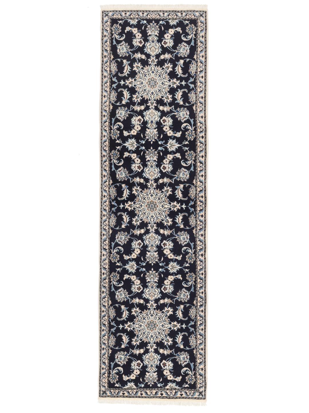 Hand-knotted Nain runner in dark blue from the Middle East