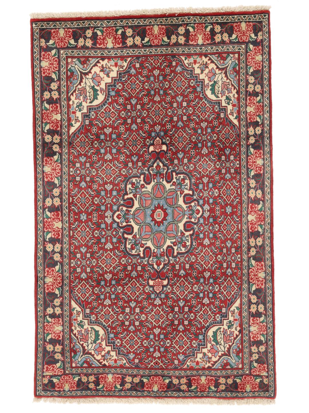 Hand-knotted Bidjar rug from the Middle East in deep red and blue tones