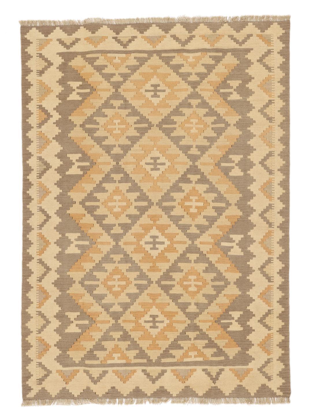 Tapis kilim Ghashghai tissé à la main provenant du Moyen-Orient dans des tons beige et marron