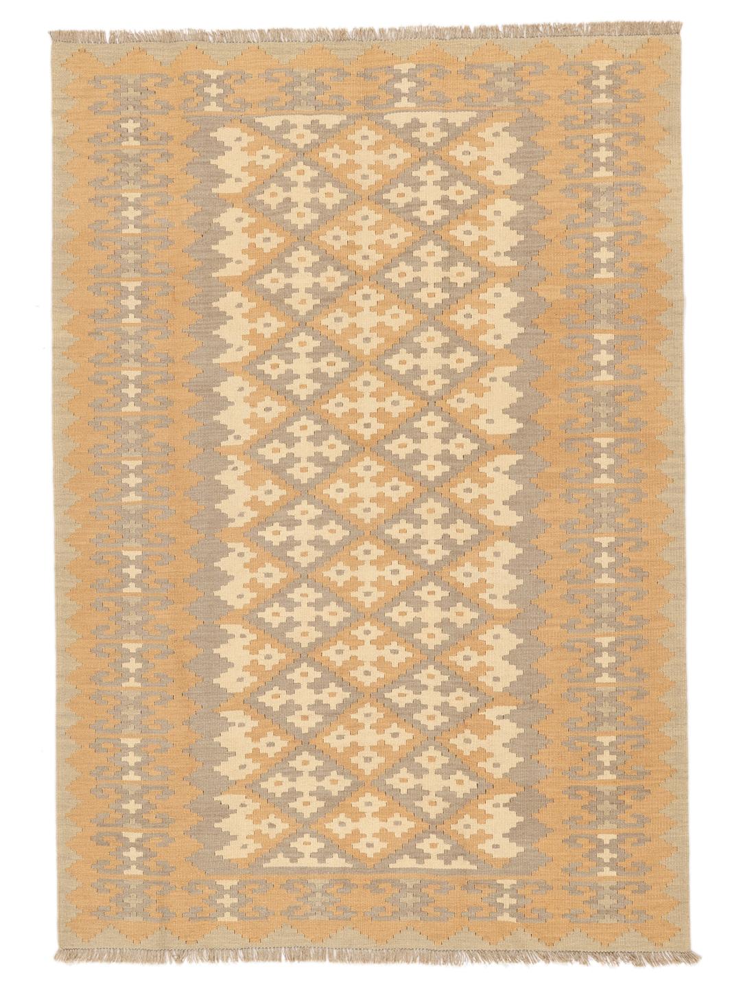 Tappeto Kelim Ghashghai tessuto a mano proveniente dal Medio Oriente in tonalità beige