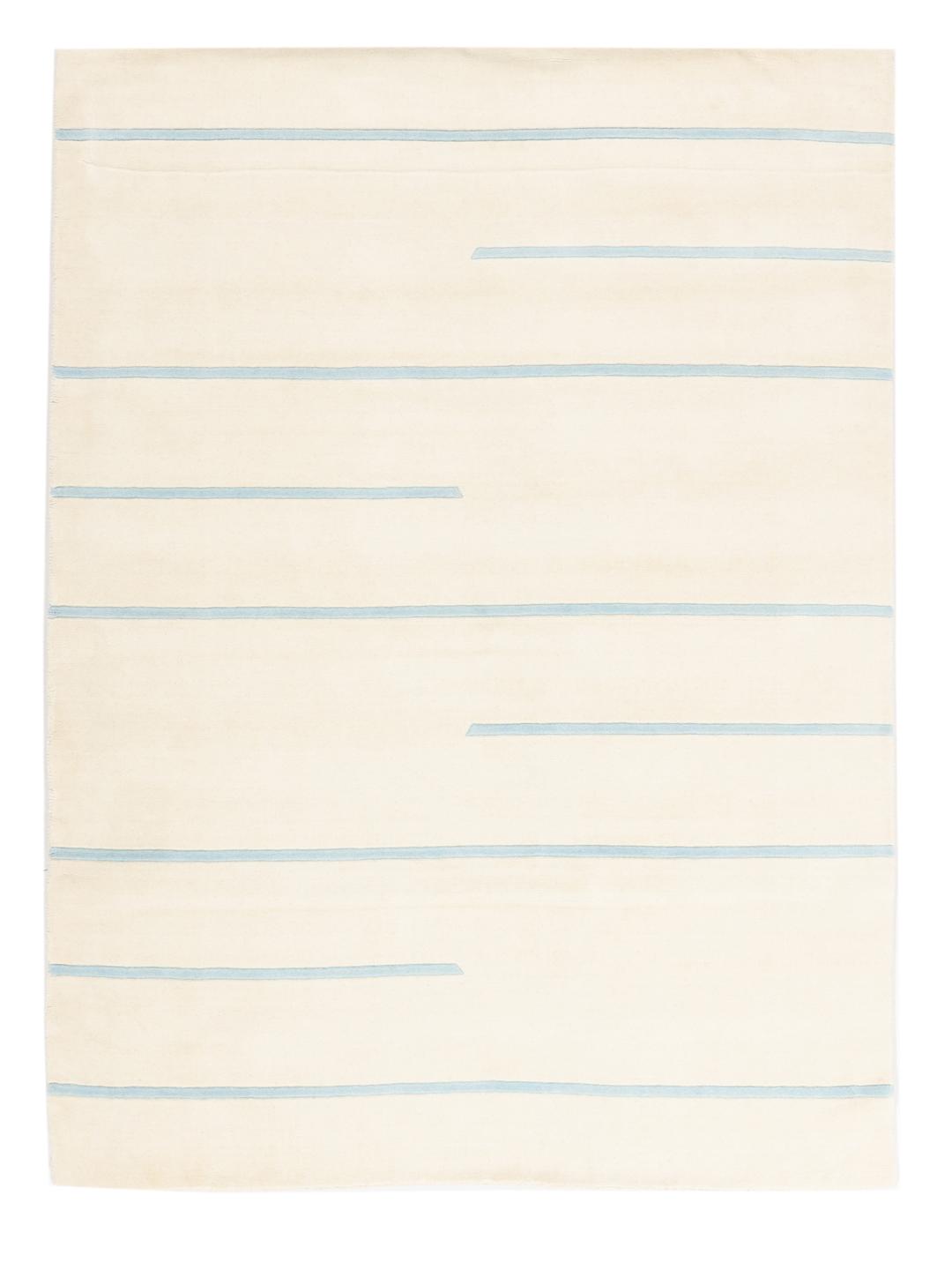 Handgeweven Indiaas tapijt in beige en lichtblauw met een gestreept patroon
