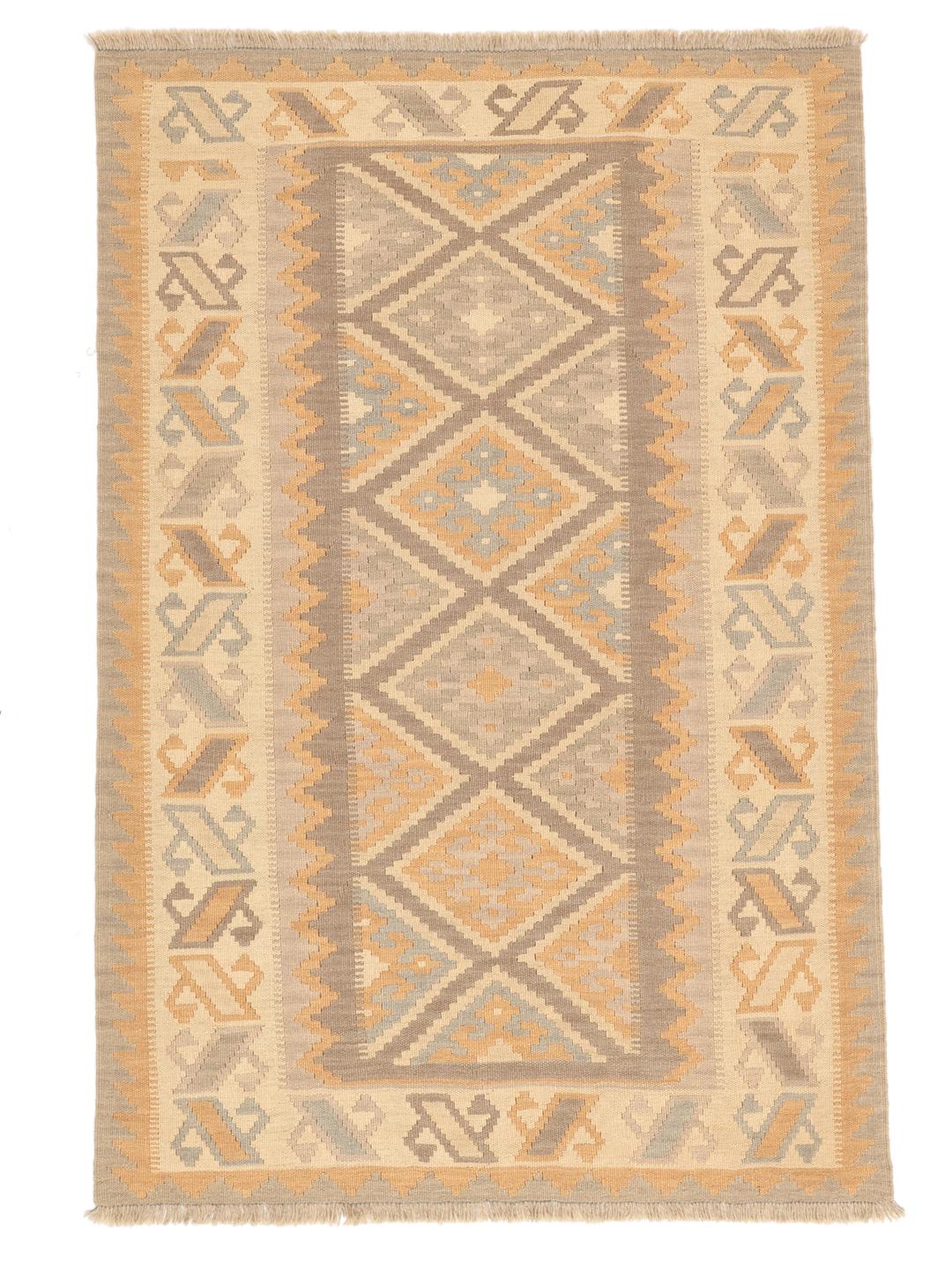 Tappeto Kilim tessuto a mano dal Medio Oriente in beige e toni naturali