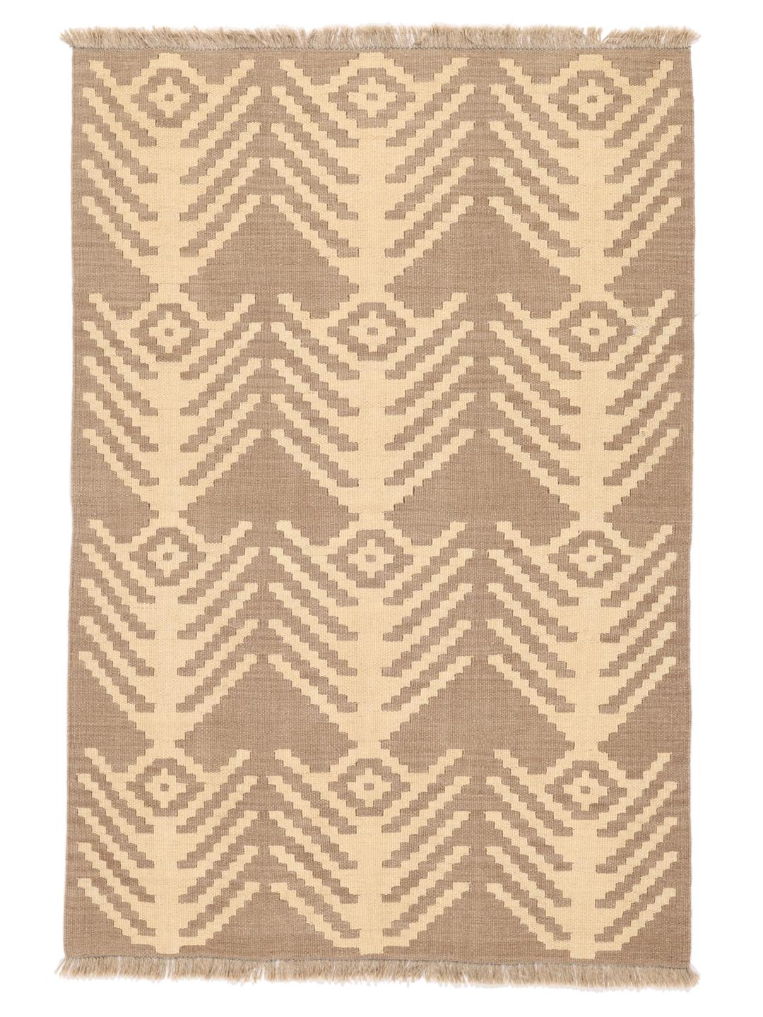 Håndvævet Ghashghai Kelim tæppe fra Mellemøsten i beige og brune toner