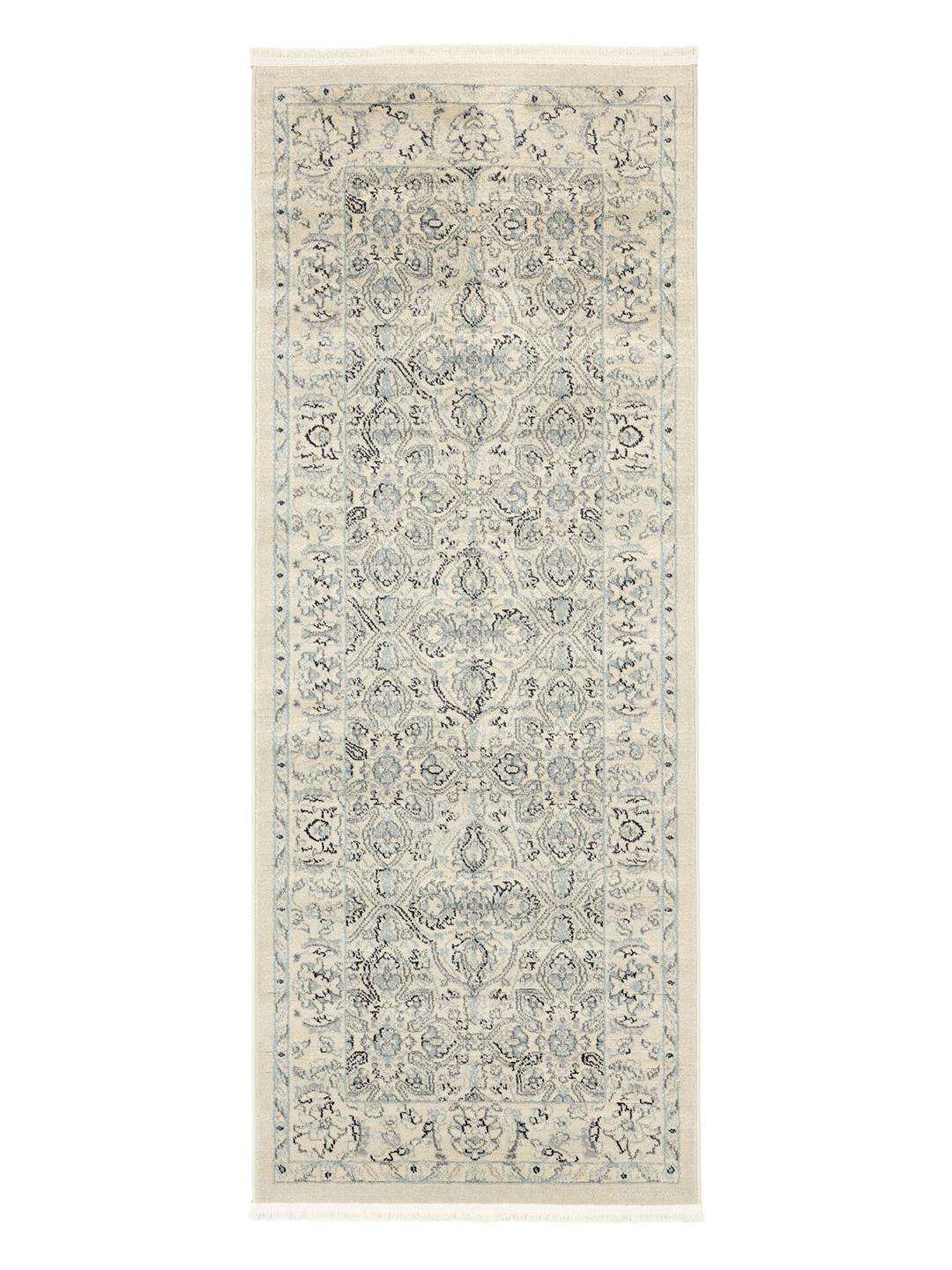 Ziegler Greenville-løber i creme, beige og lyseblå med blomstermønstre og frynser