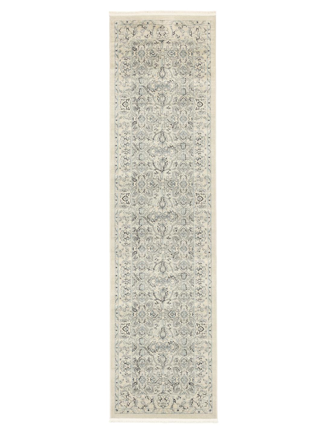 Ziegler Greenville loper in crème, beige en lichtblauw met bloemmotieven en franjes