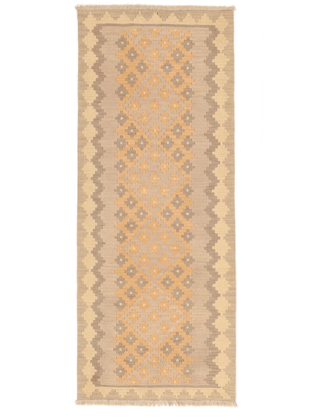 Runner in Lana beige tessuto a mano con motivi geometrici dal Medio Oriente
