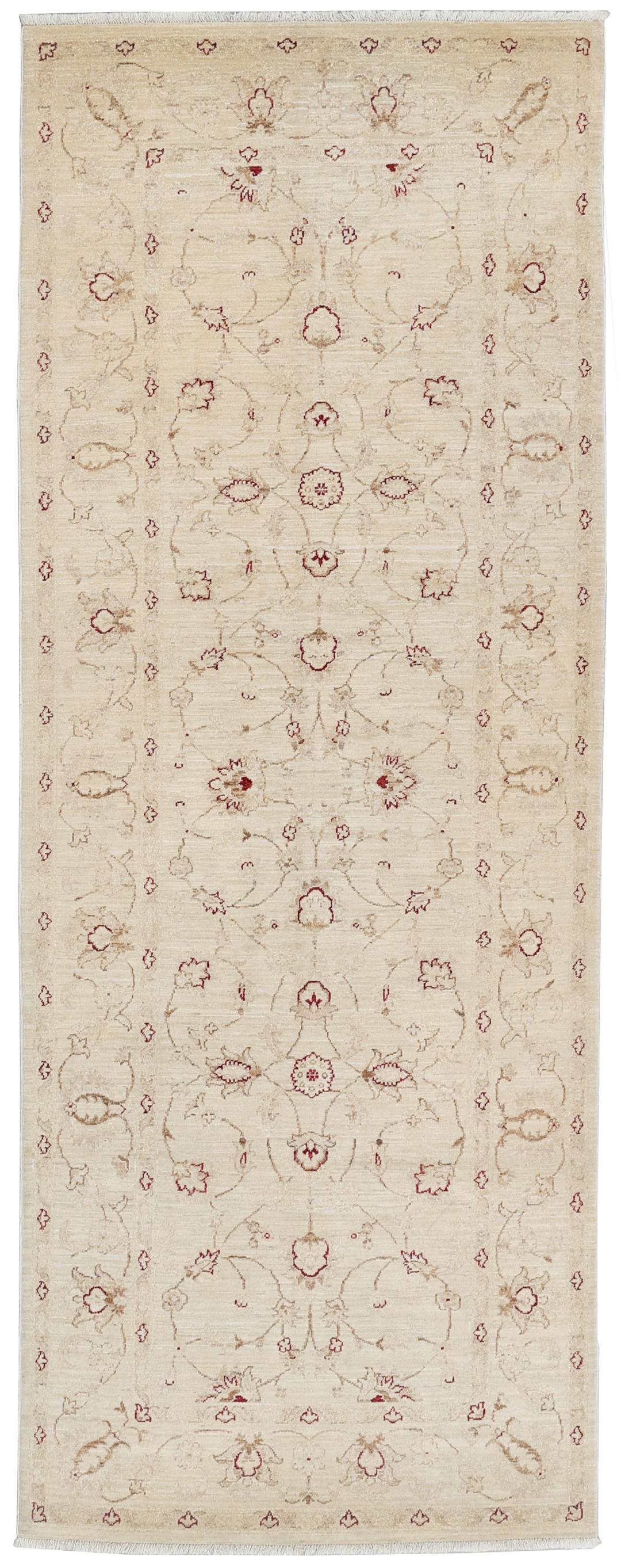 Håndknyttet Ziegler løber fra Pakistan i beige med blomstermotiver