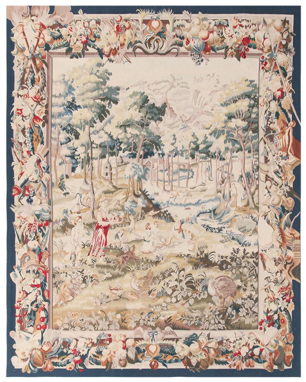 Handgeweven tapijt in Aubusson-stijl uit China in multicolor met een pastoraal tafereel