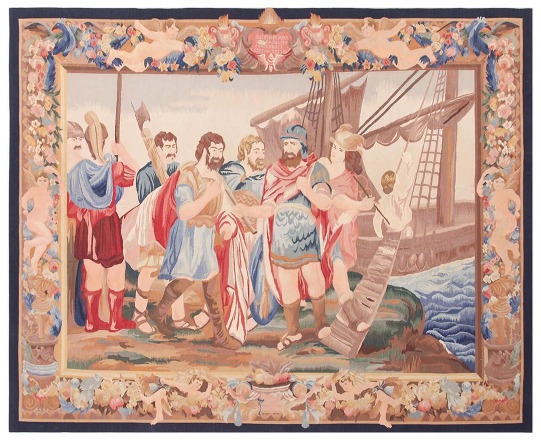 Håndvævet Aubusson-stil tapettæppe fra Kina i flerfarvet med en klassisk scene