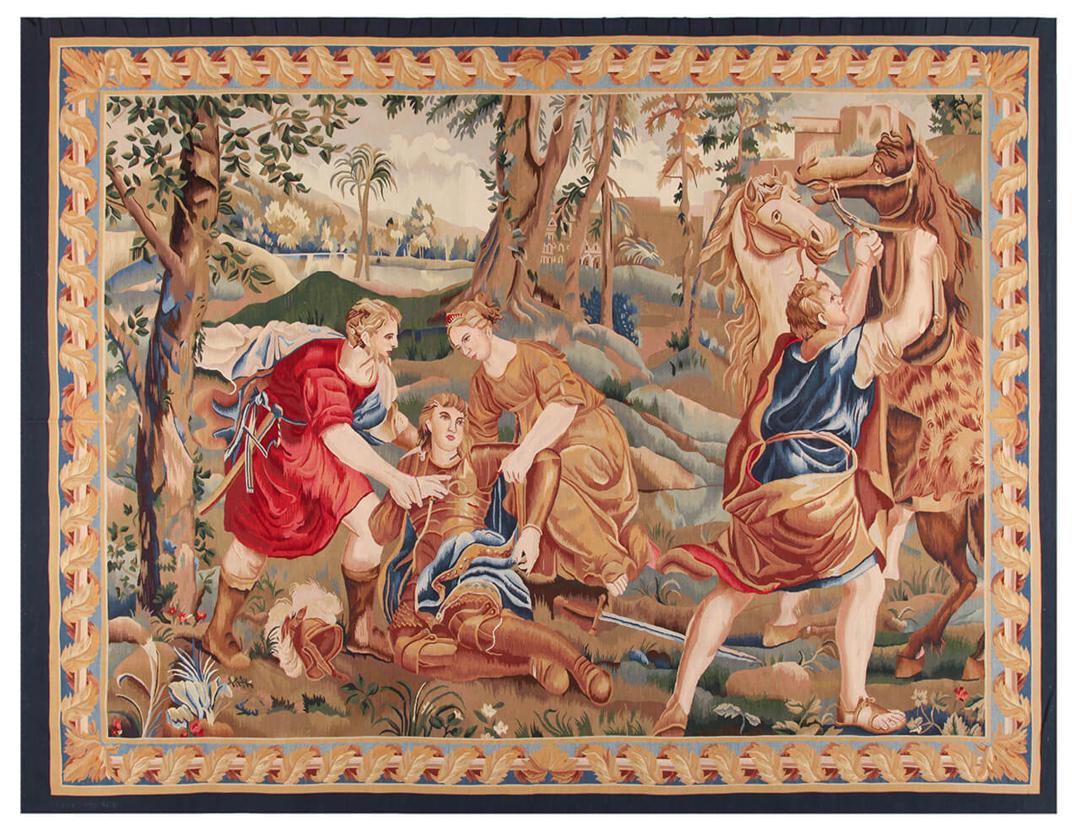 Tapis tissé à la main de style Aubusson provenant de Chine avec une scène historique multicolore