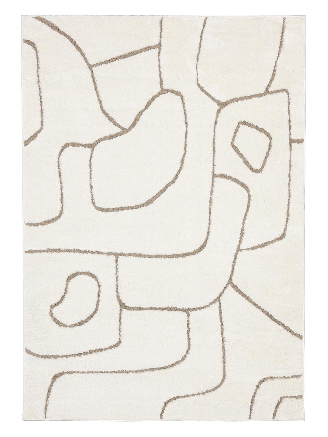 Hvidt og beige tæppe med design i høj og lav luv