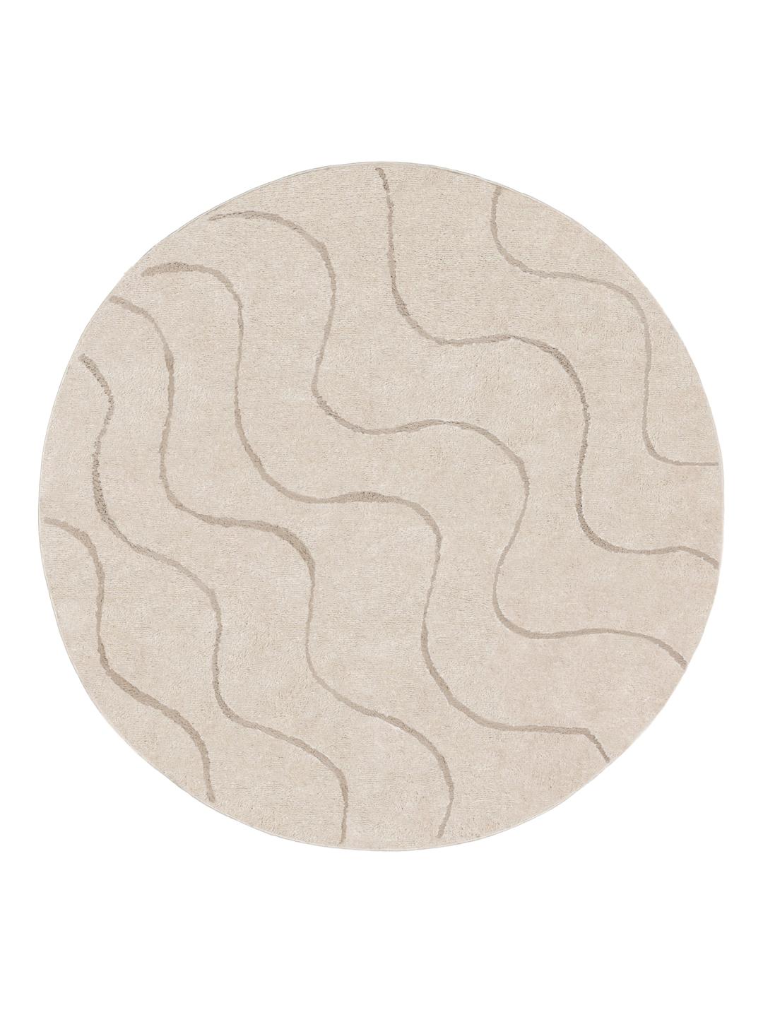 Rundt beige tæppe med bølgemønster