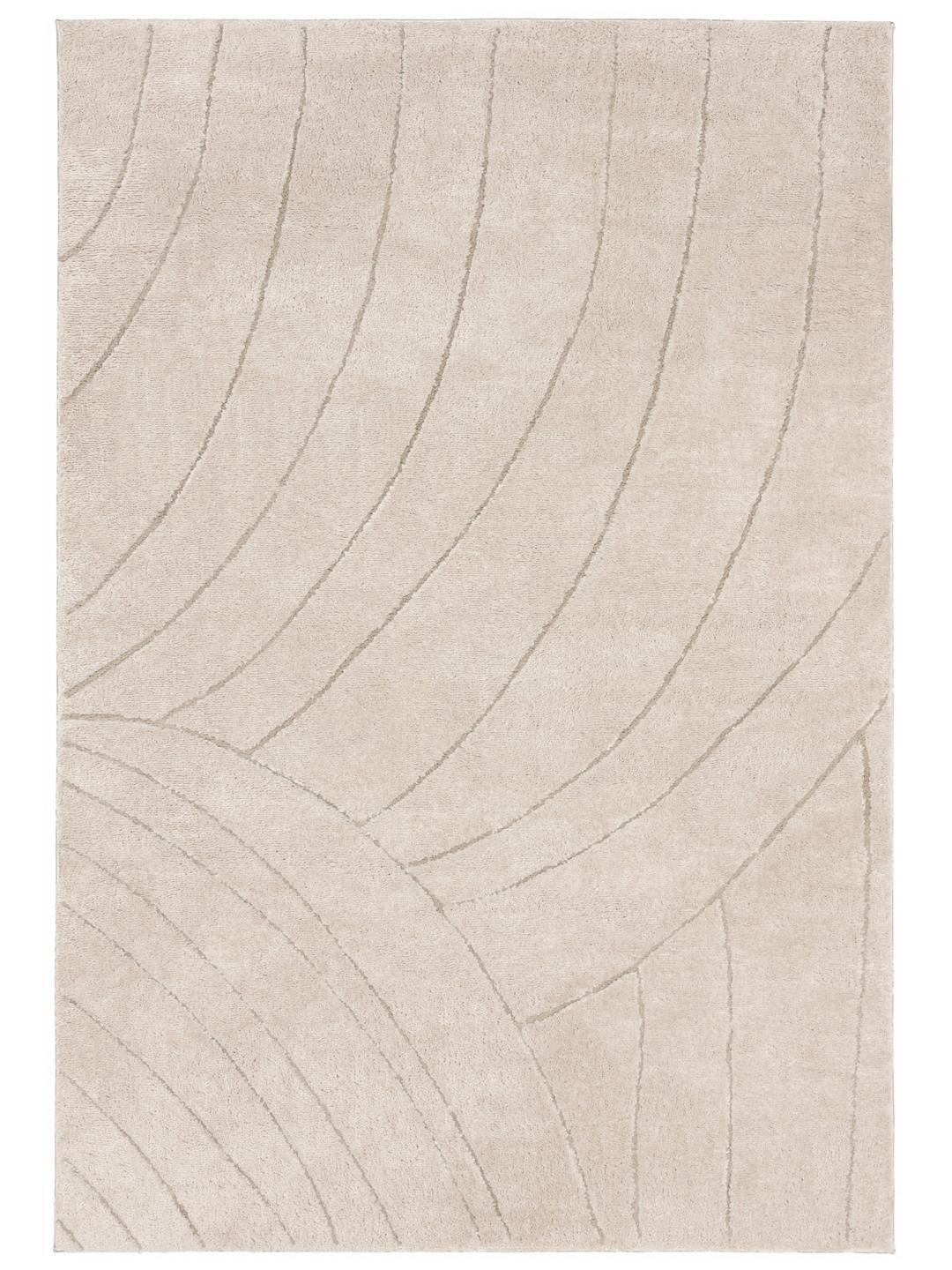 Beige tæppe med buet design i høj og lav luv