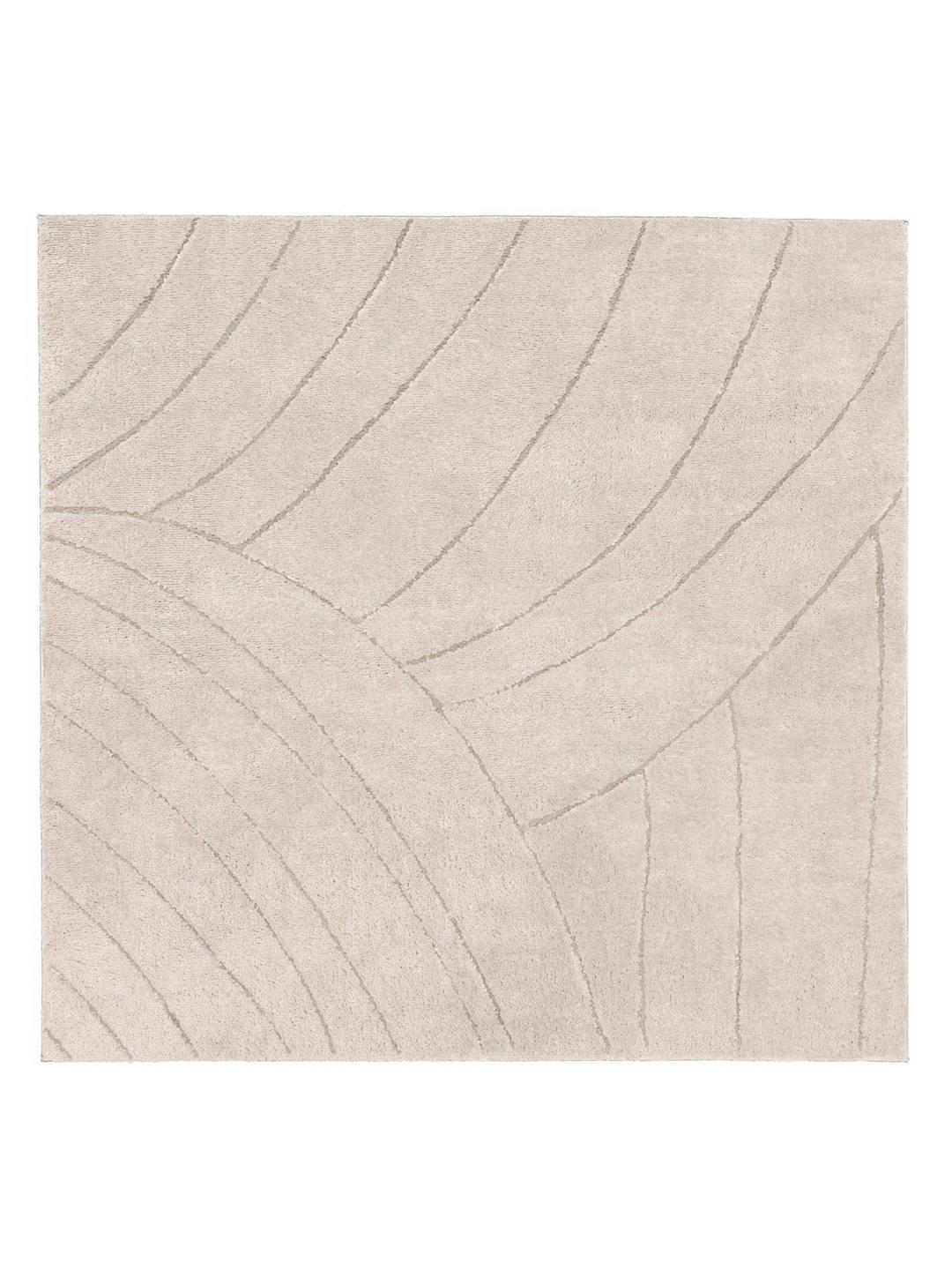Vierkant beige vloerkleed met een hoog en laagpolige textuur