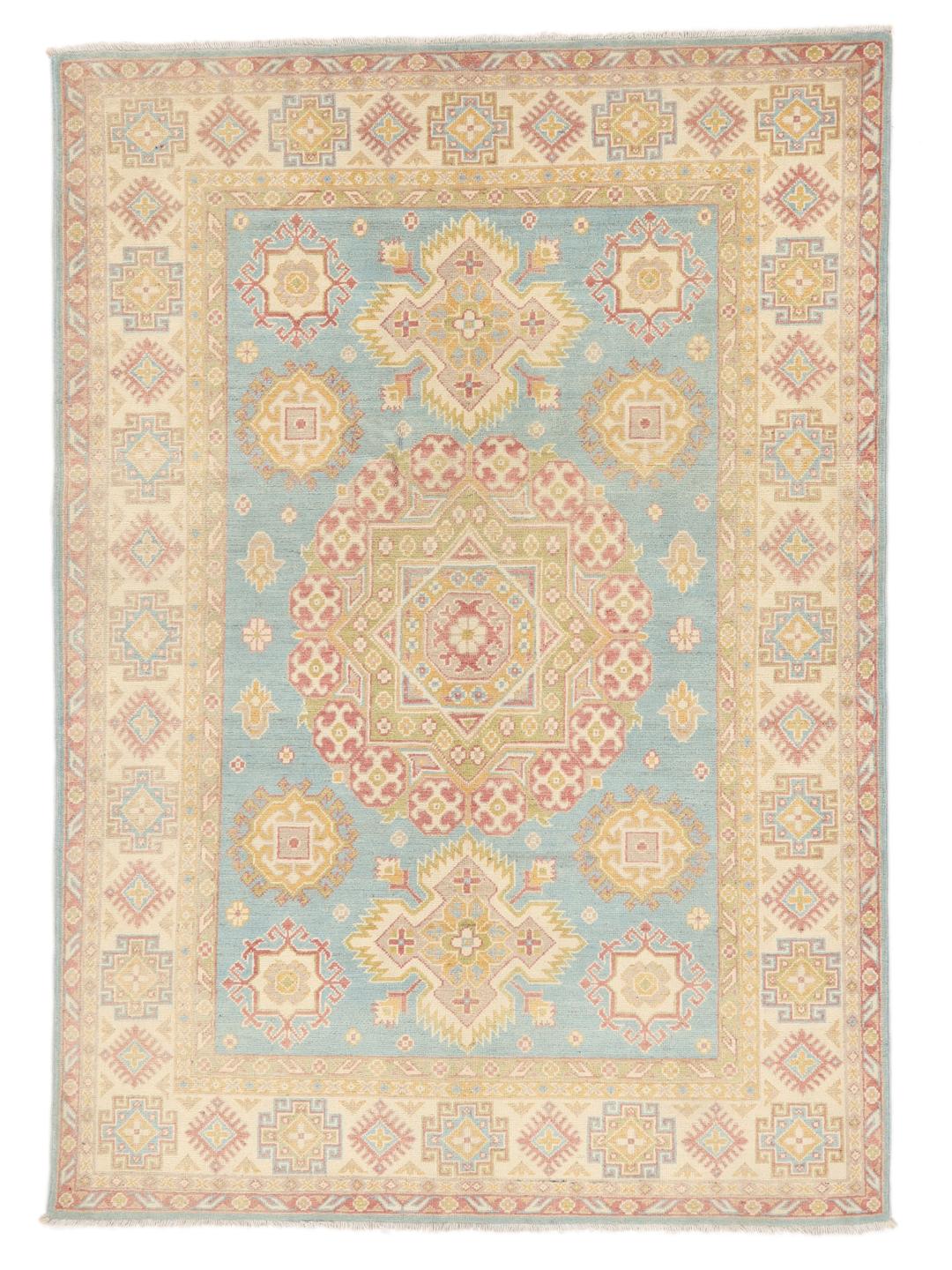 Handgefertigter afghanischer Kazak-Teppich in Blau mit geometrischen Mustern