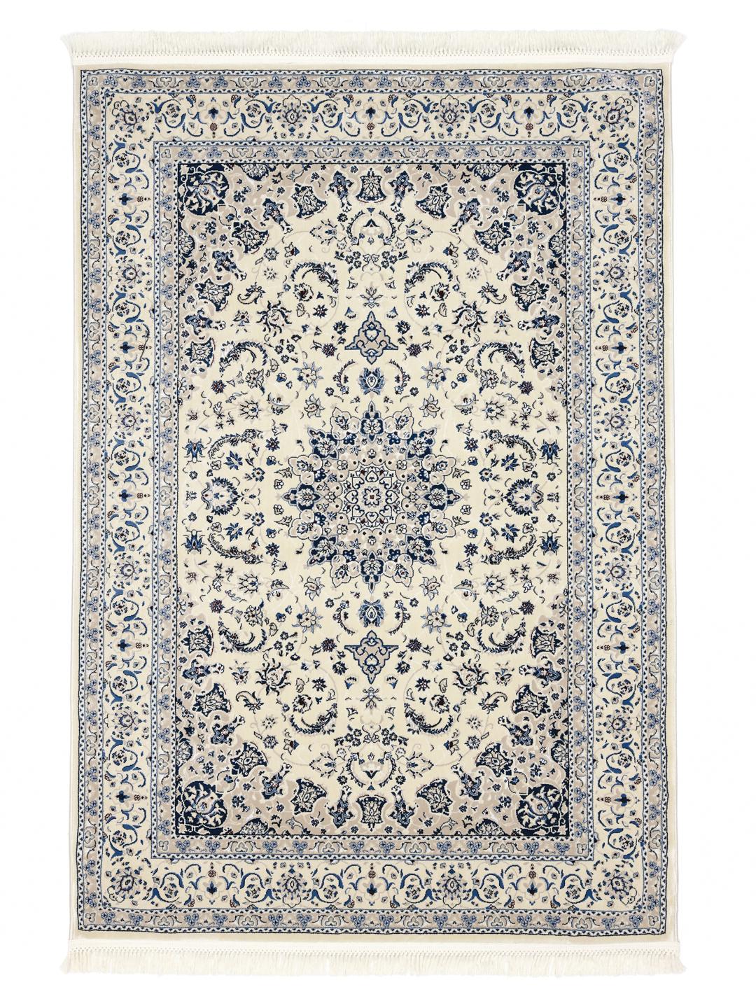 tapis blanc crème et bleu