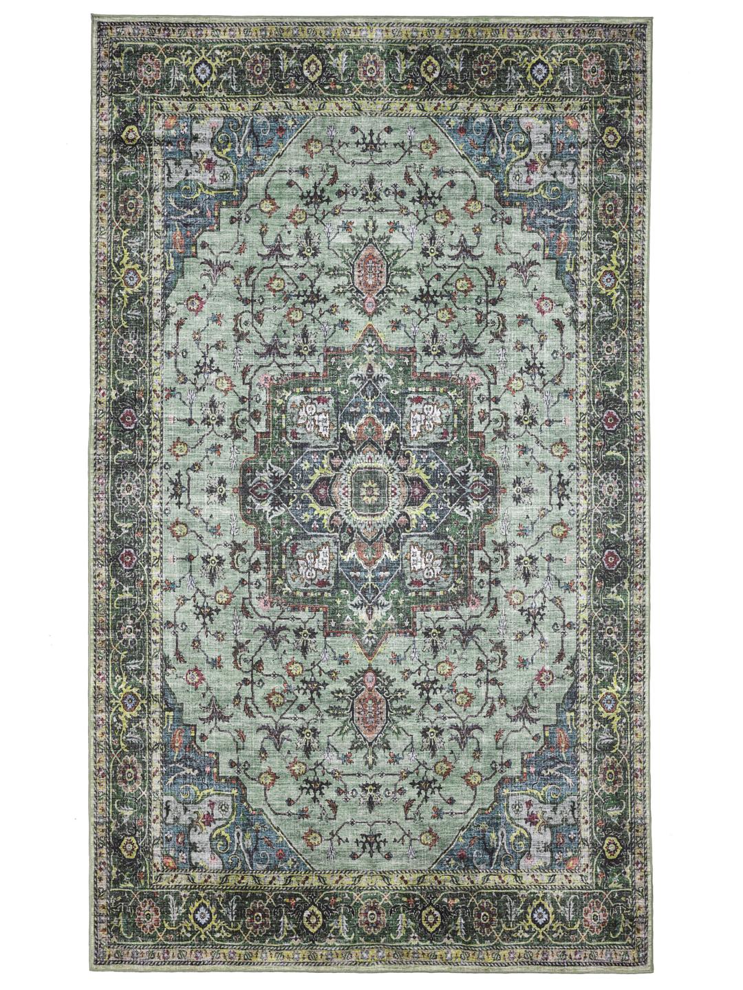 Groen en multicolour vloerkleed met een oosters patroon