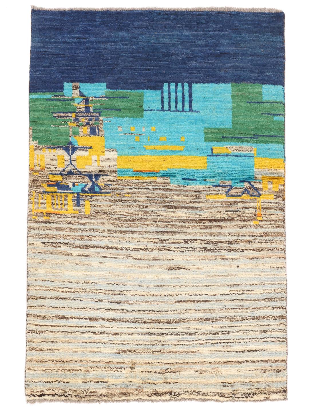 Tapis afghan noué à la main avec un design multicolore vibrant et artistique