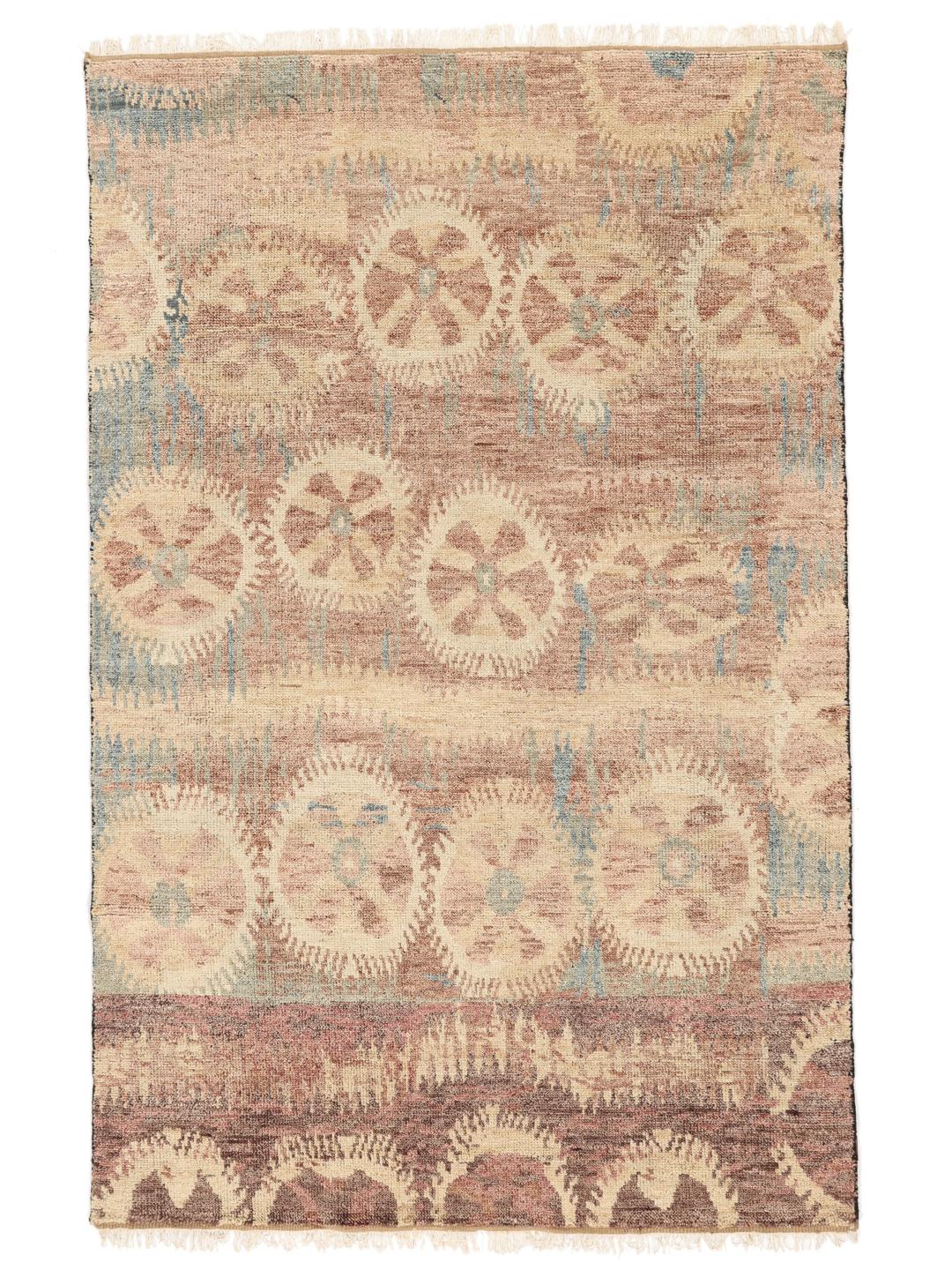 Handgemaakt Usak-tapijt uit India met een veelkleurig, op bloemen geïnspireerd ontwerp