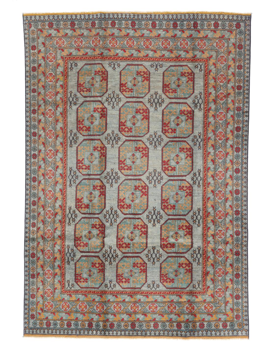 Tapis Afghan Akhche noué à la main en gris avec des motifs géométriques traditionnels