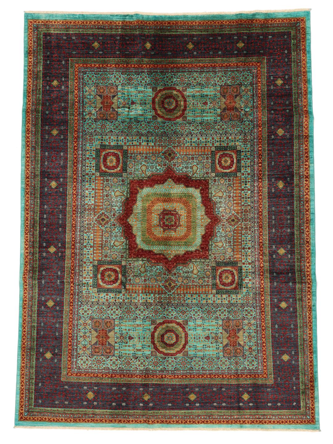 Mamluk-tæppe fra Afghanistan i multifarvet geometrisk design