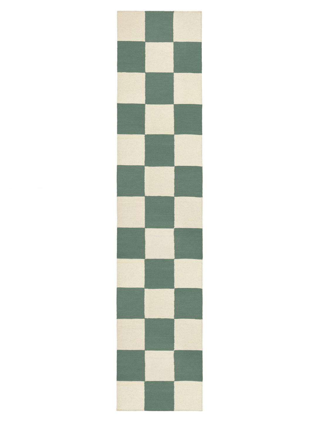 Groene en beige geruite loper